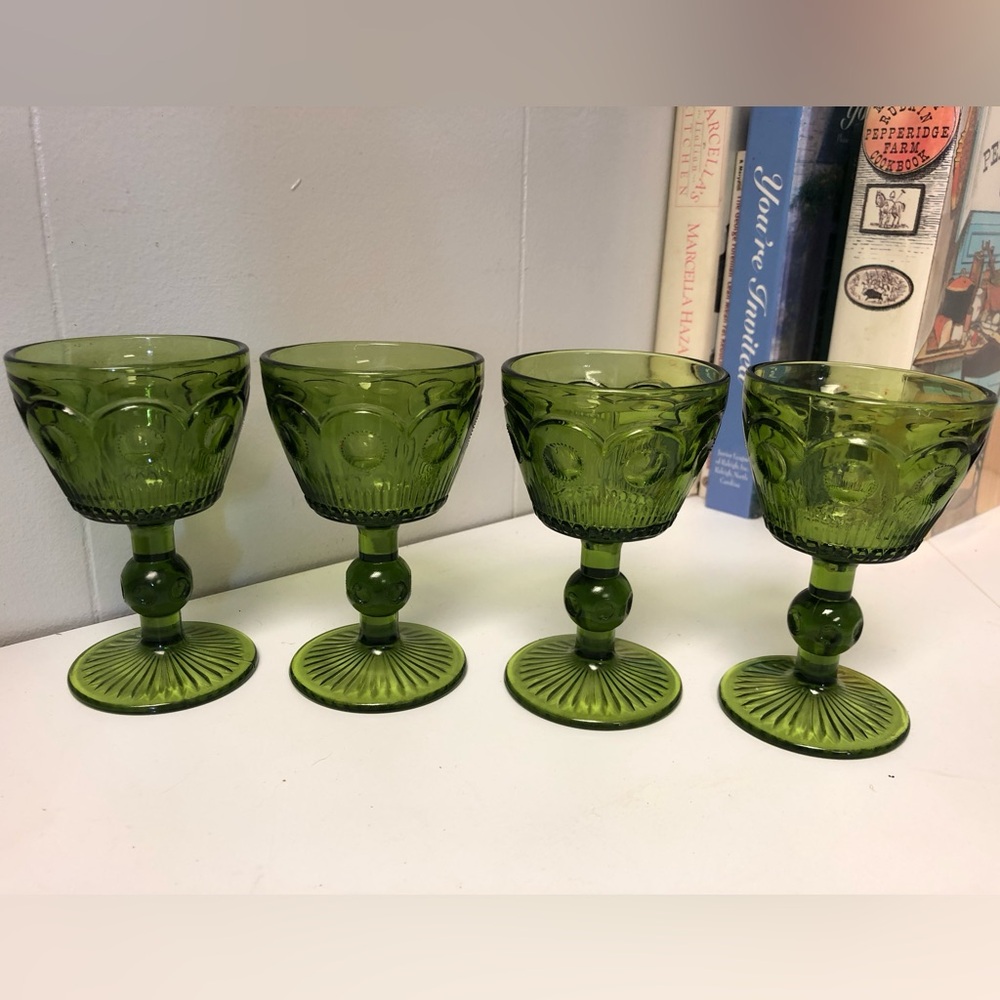 Set of 4 VTG Bartlett Collins Bullseye Cane or Manhattan Pattern Avocado Green